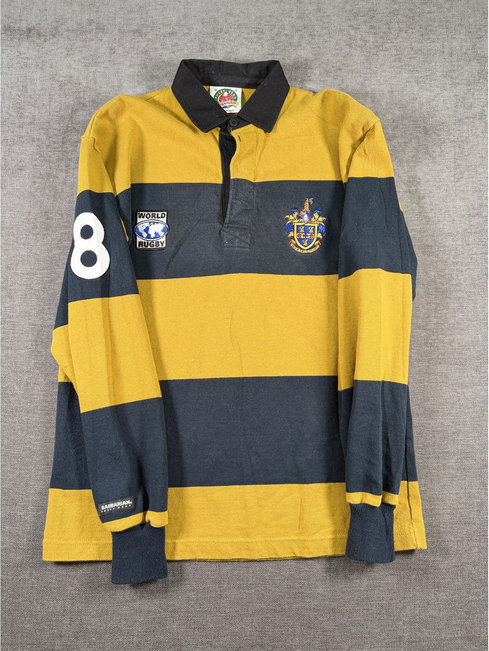 Barbarian Rugby Wear Men's Long Sleeve Rugby Shirt Size M Yellow and Black Strip
